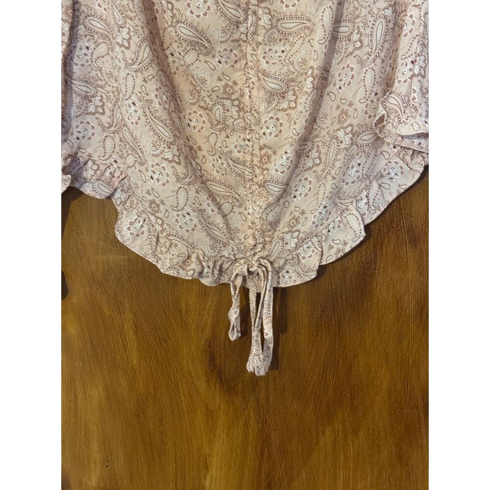 Savanna Jane Pink Paisley Cinched Blouse Crop Balloon Sleeve Size L - Picture 3 of 6